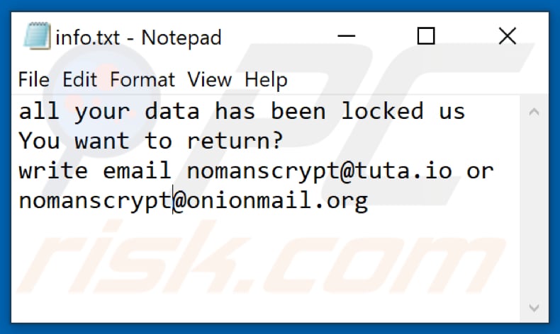 Fichier texte du ransomware Nmc (info.txt)