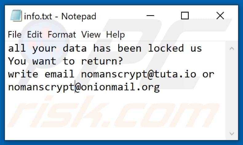 Fichier texte du ransomware Nmc (info.txt)
