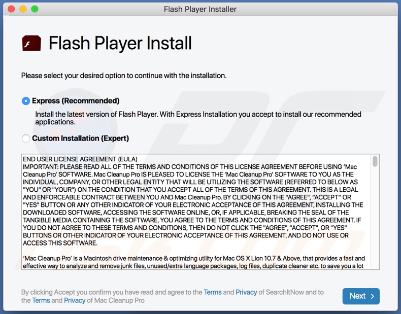 Adware SphinxLookup distribué via un faux programme de mise à jour/installateur Flash Player
