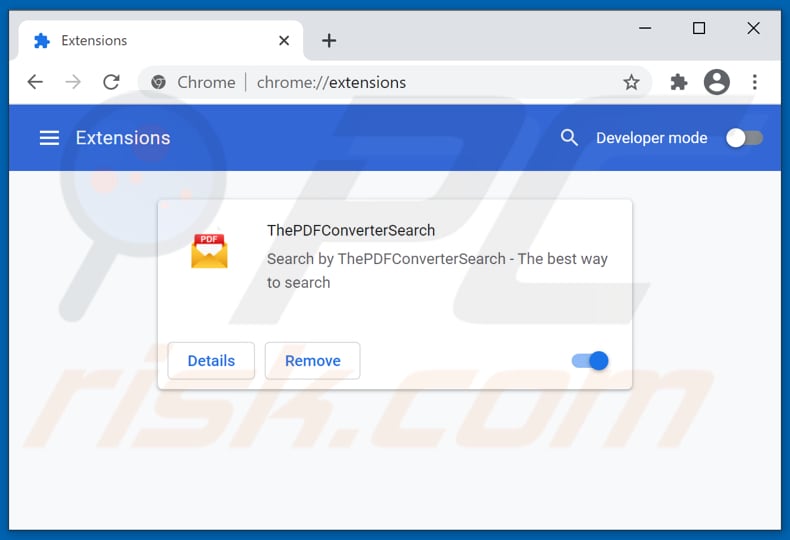 Suppression des extensions Google Chrome liées aux pdfconvertersearch.com