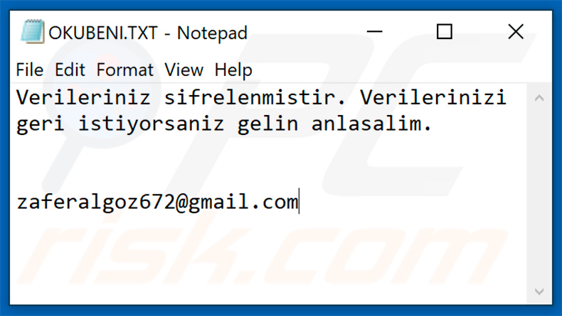 Note turque du ransomware Zeppelin (OKUBENI.TXT)