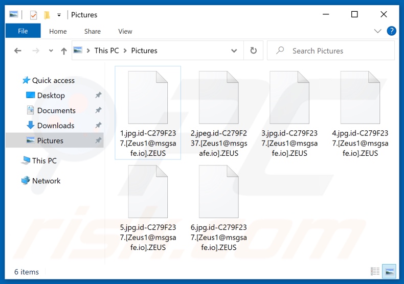 Fichiers chiffrés par le ransomware ZEUS (extension .ZEUS)