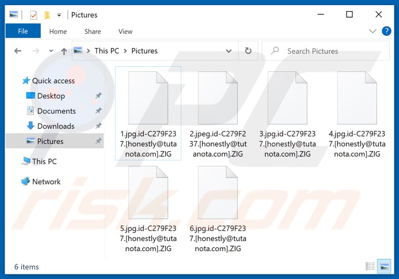 Fichiers cryptés par le ransomware ZIG (extension .ZIG)