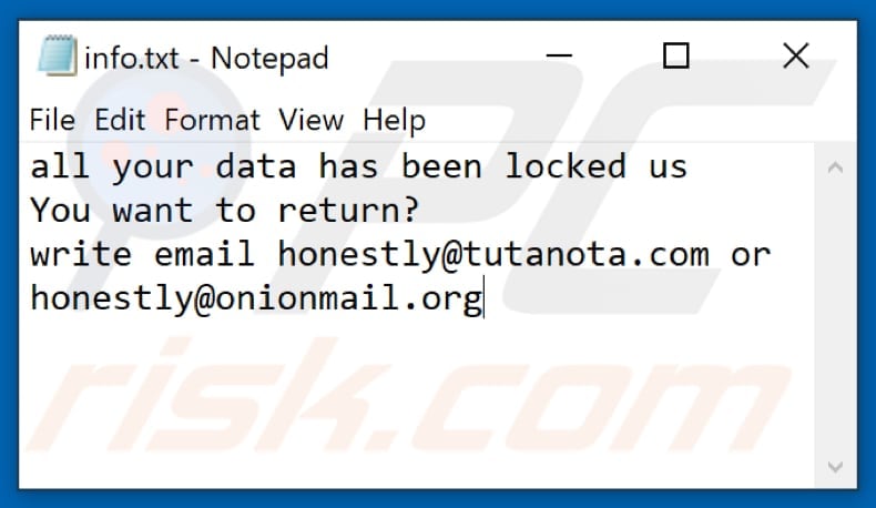 Fichier texte ZIG ransomware (info.txt)