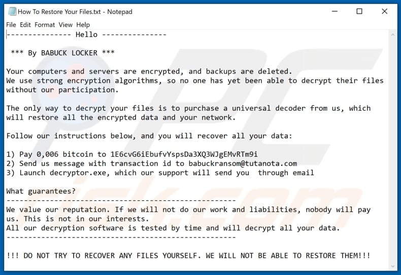 Instructions de décryptage de Babyk (Comment restaurer vos fichiers.txt)