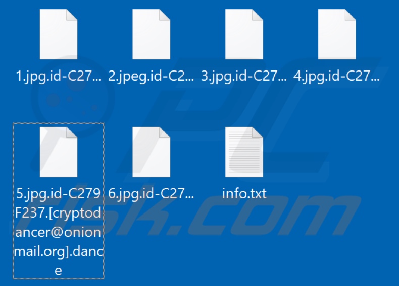 Fichiers cryptés par le ransomware Dance (extension .dance)