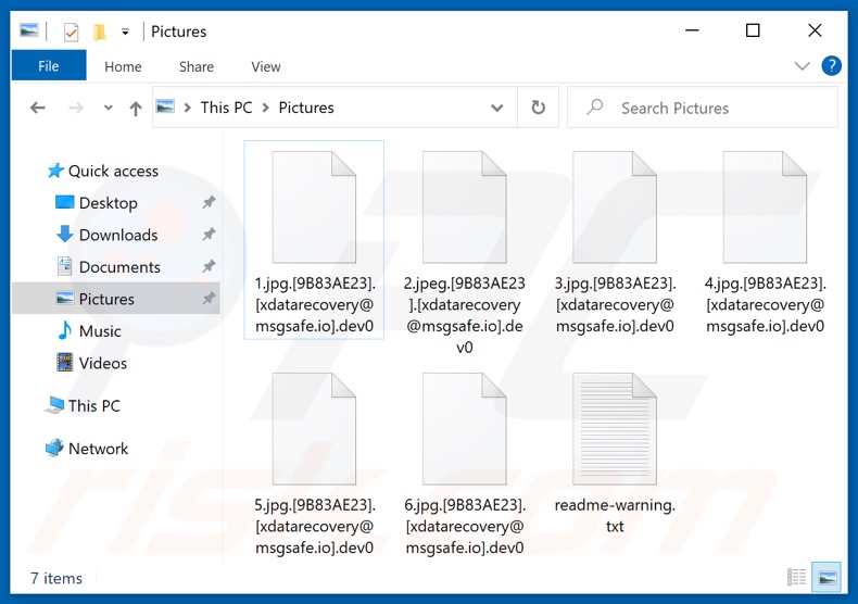 Fichiers chiffrés par le ransomware Dev0 (extension .dev0)