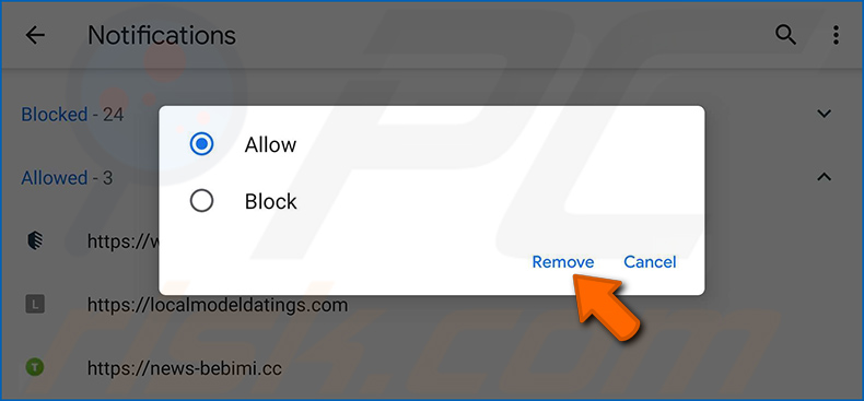 Désactiver les notifications du navigateur dans le navigateur Web Google Chrome (Android)