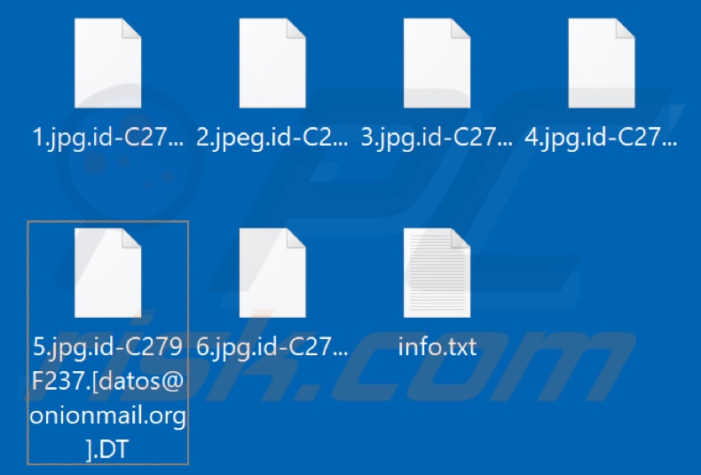 Fichiers cryptés par DT ransomware (extension .DT)