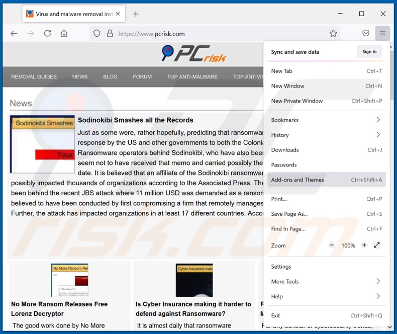 Suppression des extensions malveillantes de Mozilla Firefox étape 1