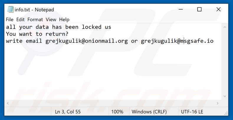 Fichier texte du ransomware Grej (info.txt)