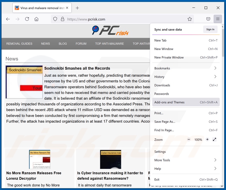 Suppression des publicités jashautchord[.]com de Mozilla Firefox étape 1