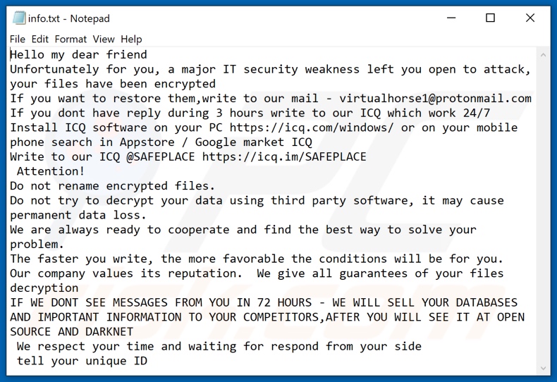 Fichier texte du ransomware LOWPRICE (info.txt)