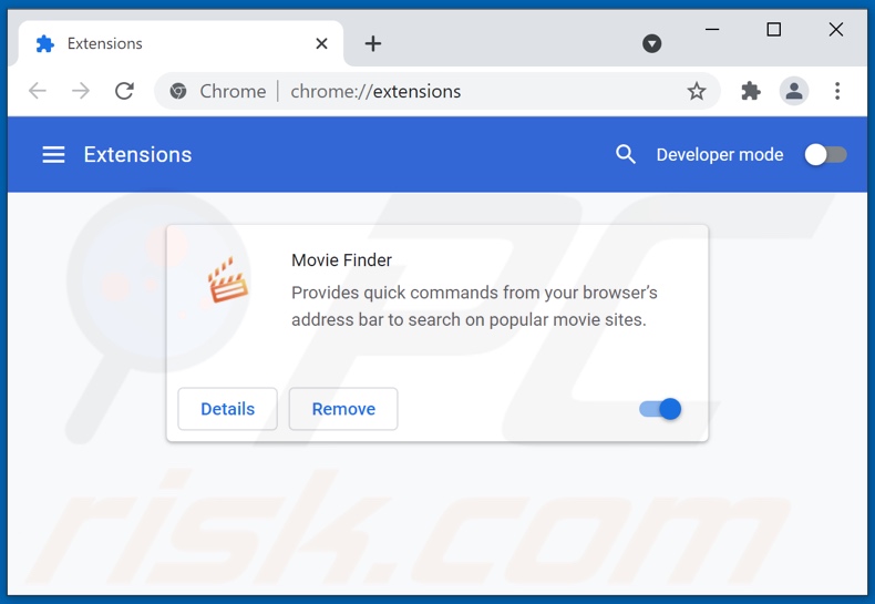 Suppression des extensions Google Chrome liées à moviefindersearch.com