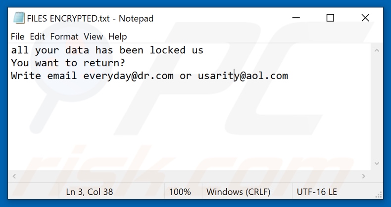 Fichier texte du ransomware Myday (FILES ENCRYPTED.txt)