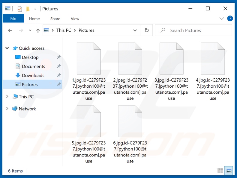 Fichiers cryptés par le ransomware Pause (extension .pause)