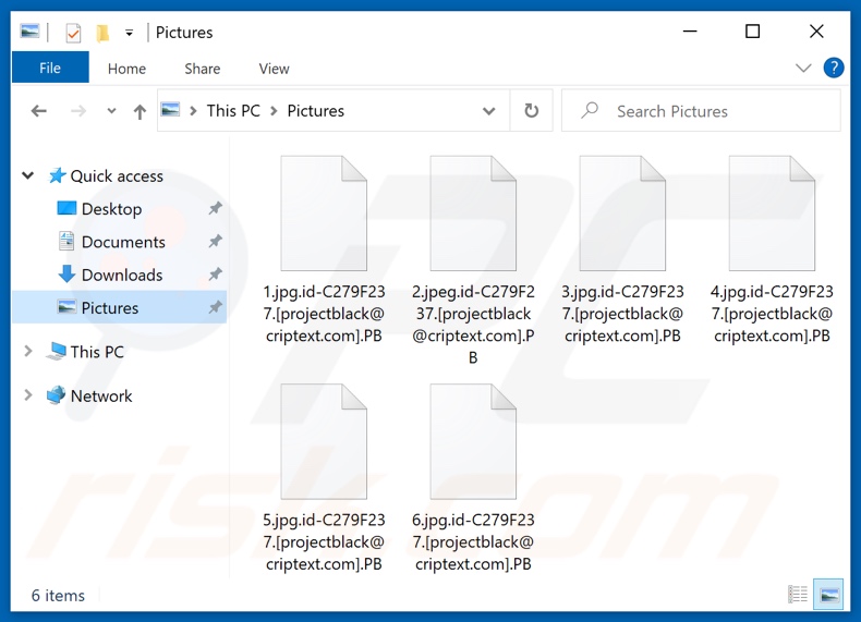Fichiers cryptés par PB ransomware (extension .PB)