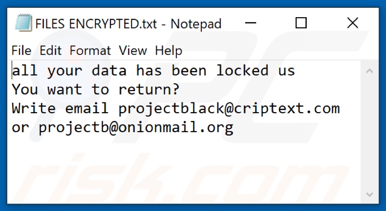 Fichier texte PB ransomware (FILES ENCRYPTED.txt)