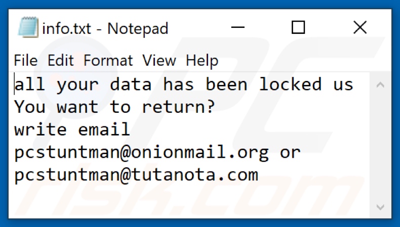 Fichier texte du ransomware PcS (info.txt)
