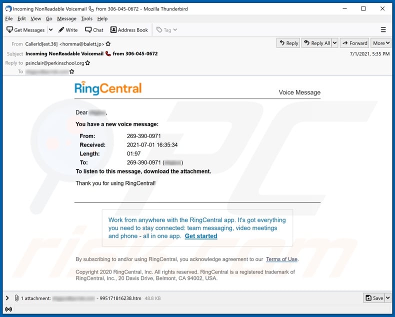 RingCentral email spam campaigne