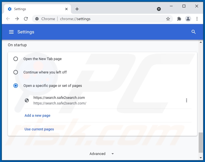 Suppression de search.safe2search.com de la page d'accueil de Google Chrome