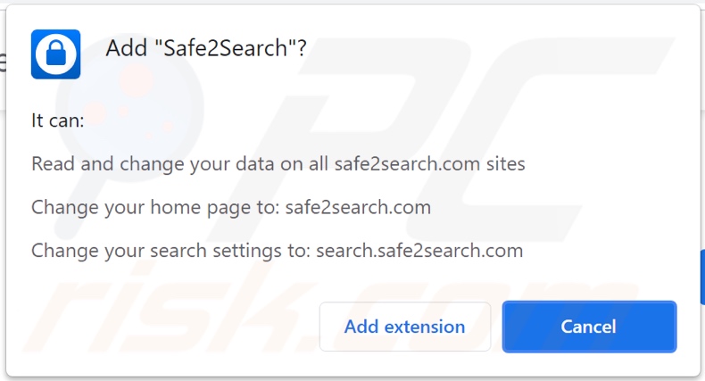 Pirate de navigateur Safe2Search demandant des autorisations