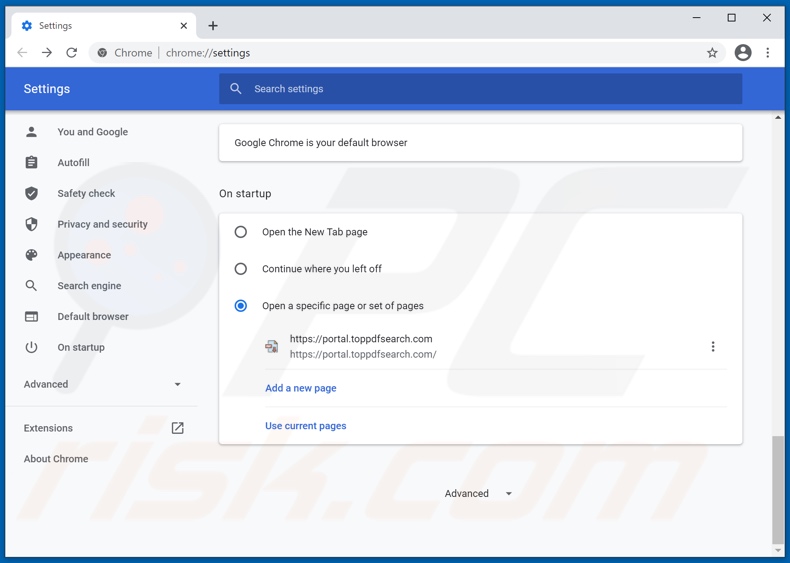 Suppression de toppdfsearch.com de la page d'accueil de Google Chrome