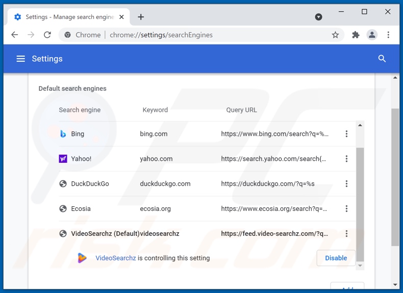Suppression de video-searchz.com du moteur de recherche par défaut de Google Chrome