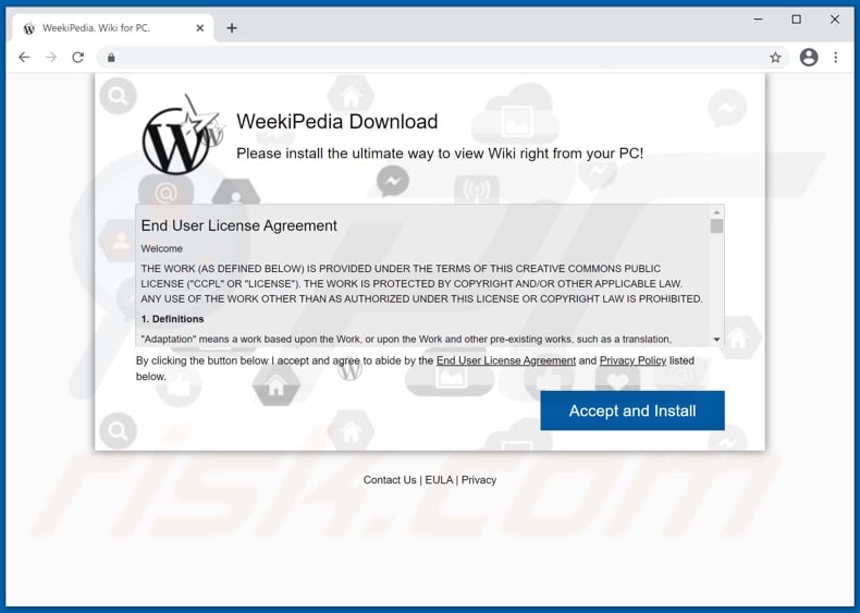 Site Web de promotion du logiciel publicitaire WeekiPedia