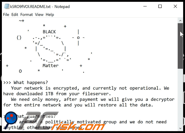 Fichier texte du ransomware BlackMatter GIF ([random_string].README.txt)