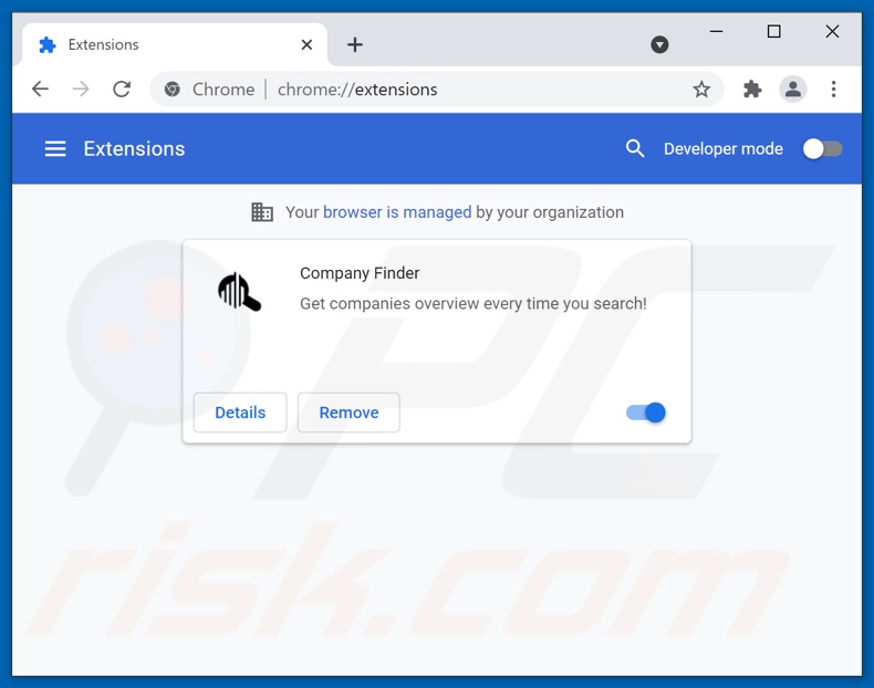 Suppression des annonces Company Finder de Google Chrome étape 2