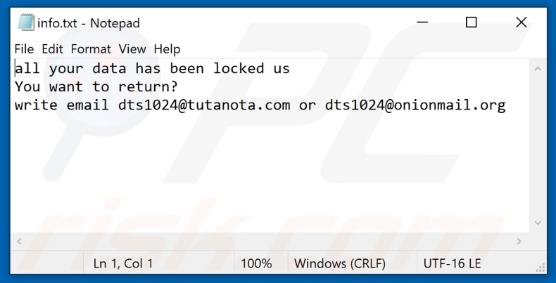 Fichier texte Dts ransomware (info.txt)