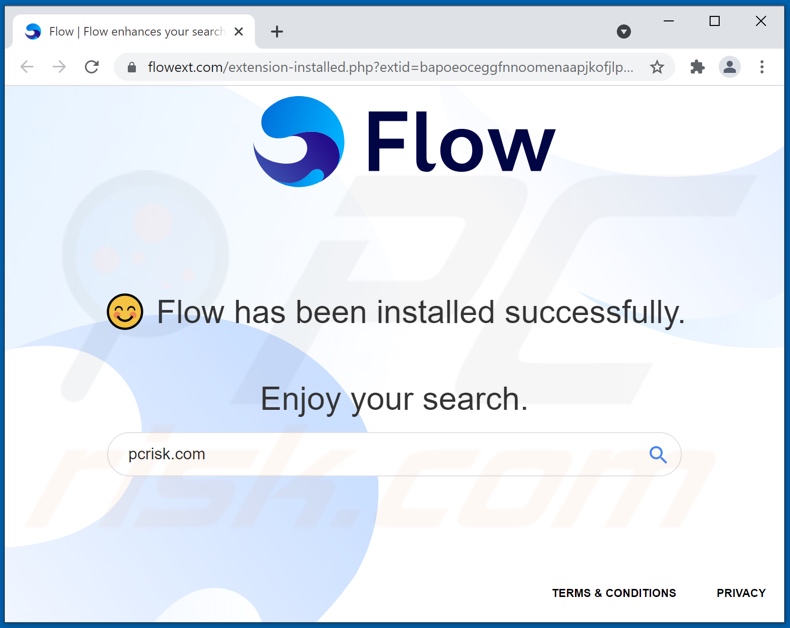 Site Web ouvert après l'installation du logiciel publicitaire Flow