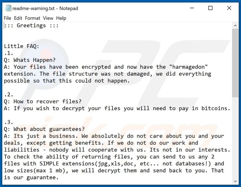 Instructions de décryptage Harmagedon (readme-warning.txt)