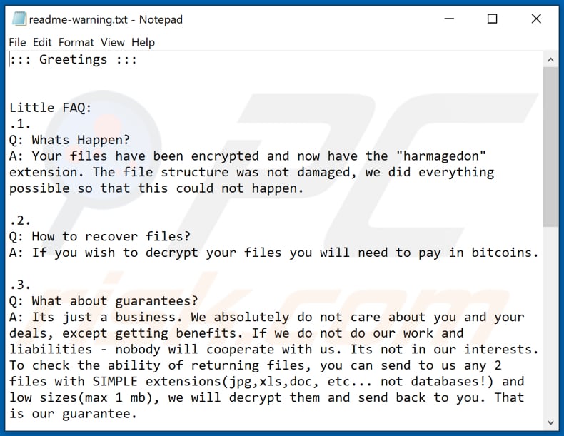 Instructions de décryptage Harmagedon (readme-warning.txt)