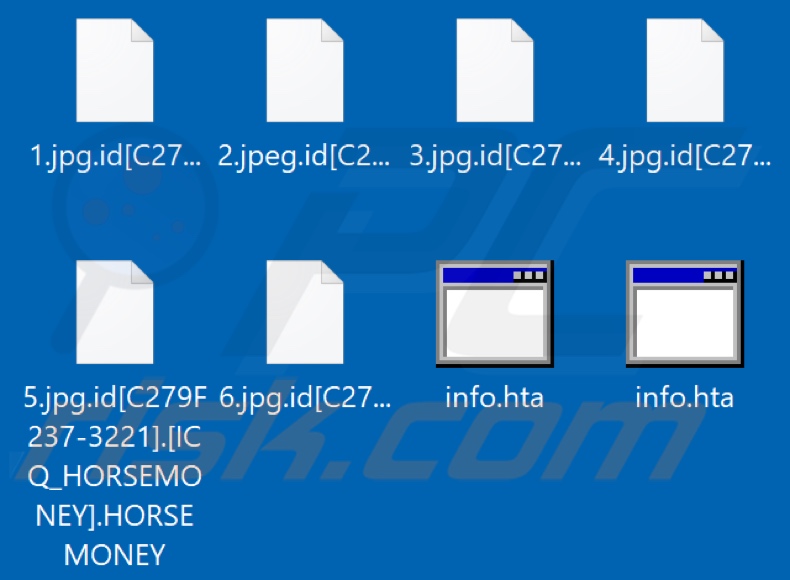 Fichiers cryptés par le ransomware HORSEMONEY (extension .HORSEMONEY)