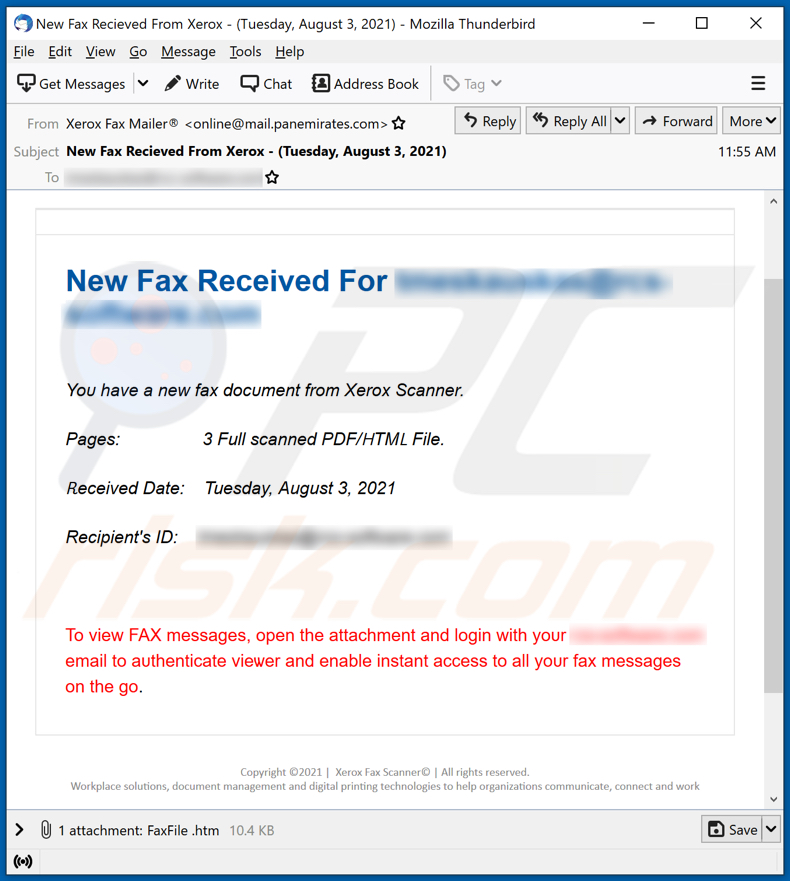 Nouvelle campagne de spam par e-mail d'escroquerie par e-mail reçu par fax