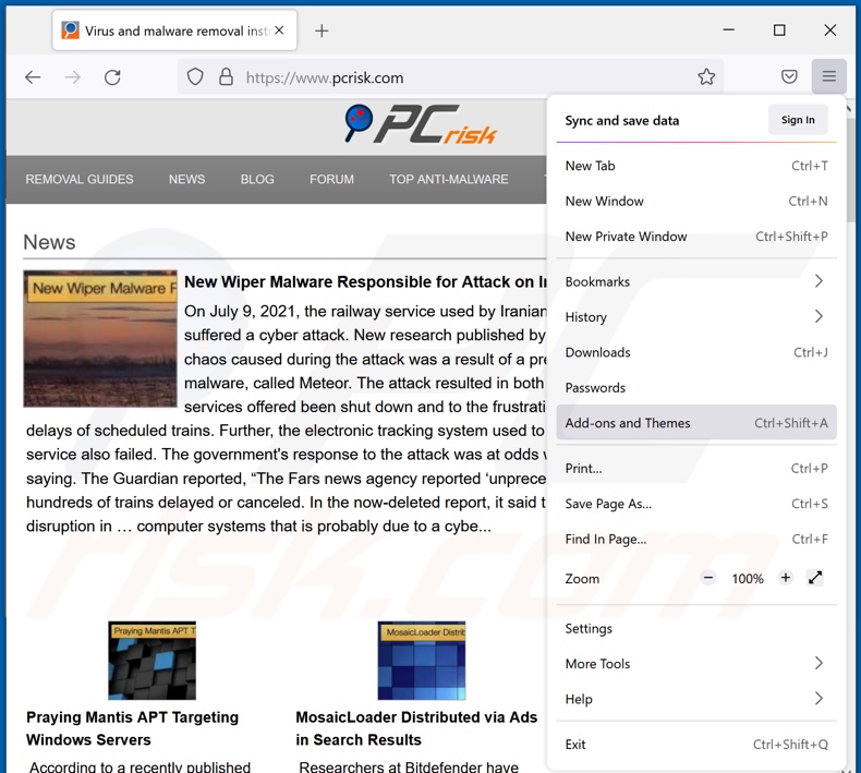 Suppression des publicités okaynotification[.]com de Mozilla Firefox étape 1