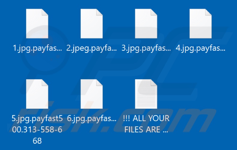 Fichiers cryptés par le ransomware Payfast (extension .payfast[victim's_ID])