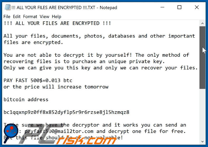 Payfast ransomware fichier texte GIF (!!! TOUS VOS FICHIERS SONT CRYPTÉS !!!.TXT)