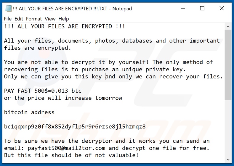 Instructions de décryptage de Payfast (!!! TOUS VOS FICHIERS SONT CRYPTÉS !!!.TXT)