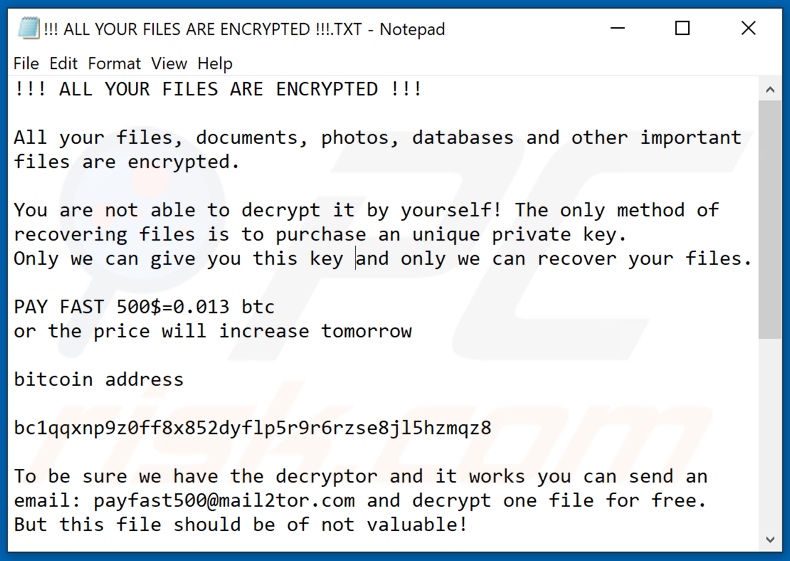 Instructions de décryptage de Payfast (!!! TOUS VOS FICHIERS SONT CRYPTÉS !!!.TXT)