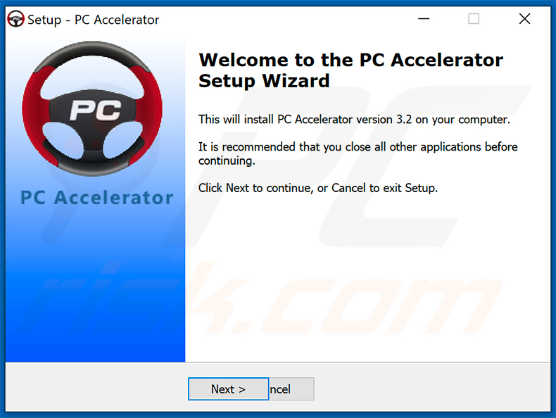 Configuration du programme d'installation de l'application indésirable PC Accelerator