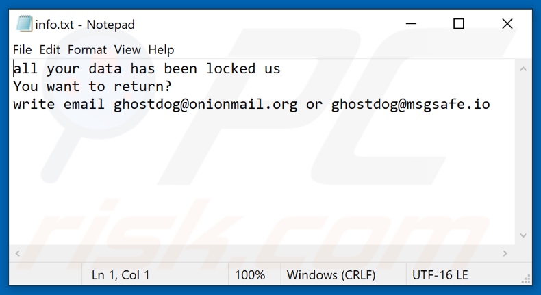 Fichier texte du ransomware RZA (info.txt)