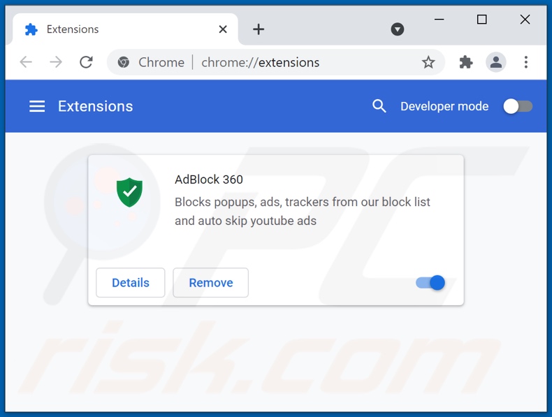 Suppression des publicités AdBlock 360 de Google Chrome étape 2