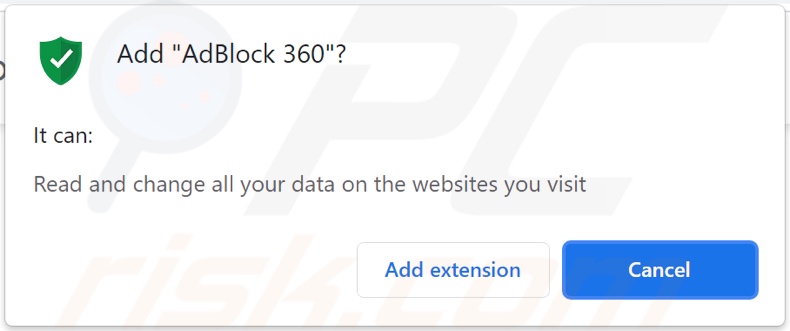Logiciel publicitaire AdBlock 360 demandant des autorisations liées aux données