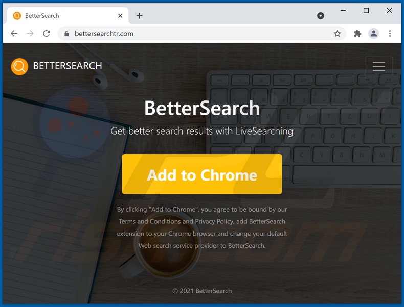 Site Web utilisé pour promouvoir le pirate de navigateur Better Search