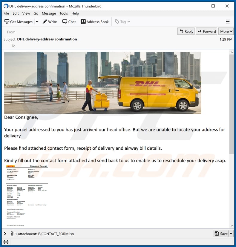 e-mail du malware blustealer utilisé pour diffuser le malware blustealer 2