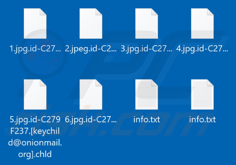 Fichiers chiffrés par Chld ransomware (extension .chld)