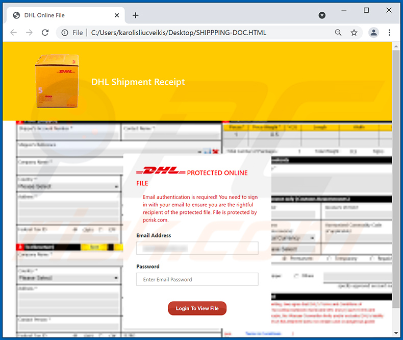 Fichier HTML distribué via un courrier indésirable sur le thème de DHL Express (2021-09-08)